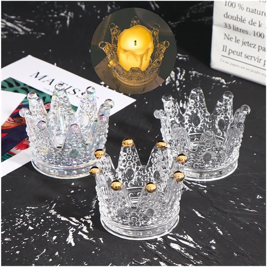 Crown Crystal Candle Holder, Elegant Decorative Glass Cup for Home Living Room Table.