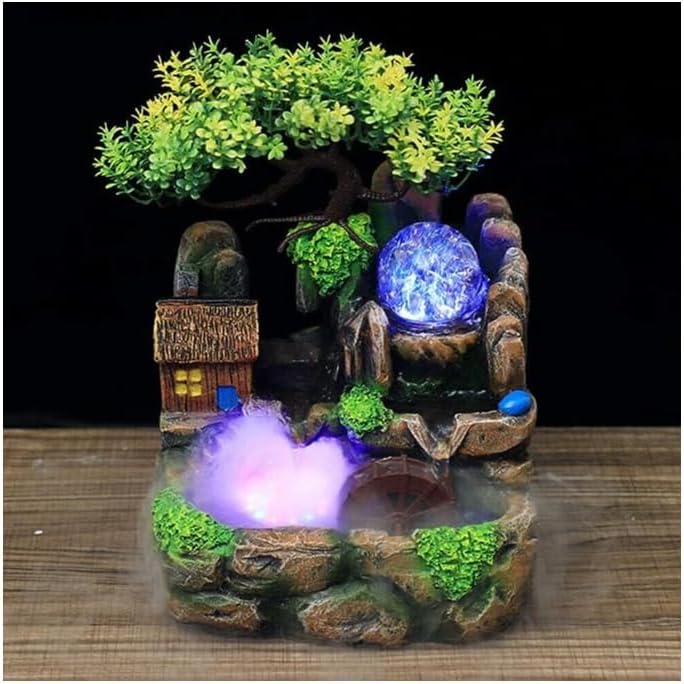 Indoor Rockery Desktop Mountain Waterfall Fountain with Rolling Ball Water Wheel.