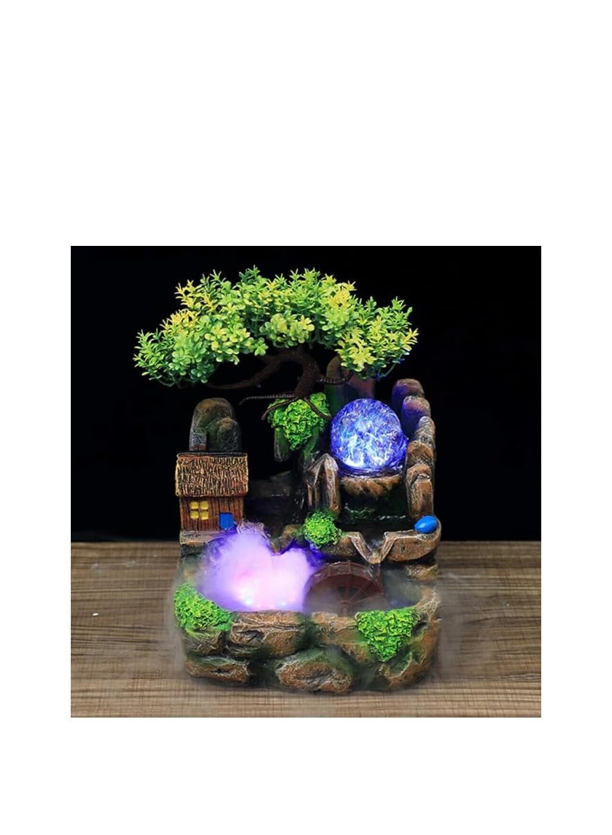 Indoor Rockery Desktop Mountain Waterfall Fountain with Rolling Ball Water Wheel.