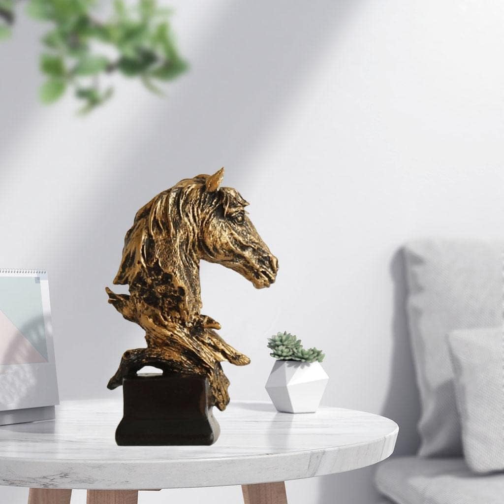 Gold Retro Horse Resin Sculpture, Luxurious Desktop Decoration and Timeless Art Piece.