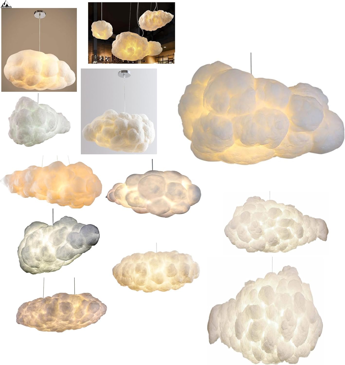 Modern Ceiling pendant Light, Creative Cloud Shaped, Floating Cloud Ceiling Pendant Lights, Cotton Chandeliers fit all Rooms and spaces(70X40X26)