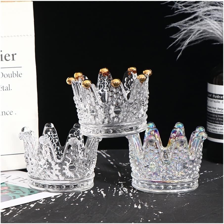 Crown Crystal Candle Holder, Elegant Decorative Glass Cup for Home Living Room Table.