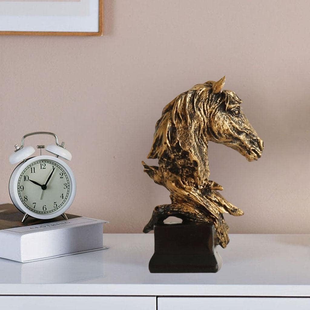 Gold Retro Horse Resin Sculpture, Luxurious Desktop Decoration and Timeless Art Piece.