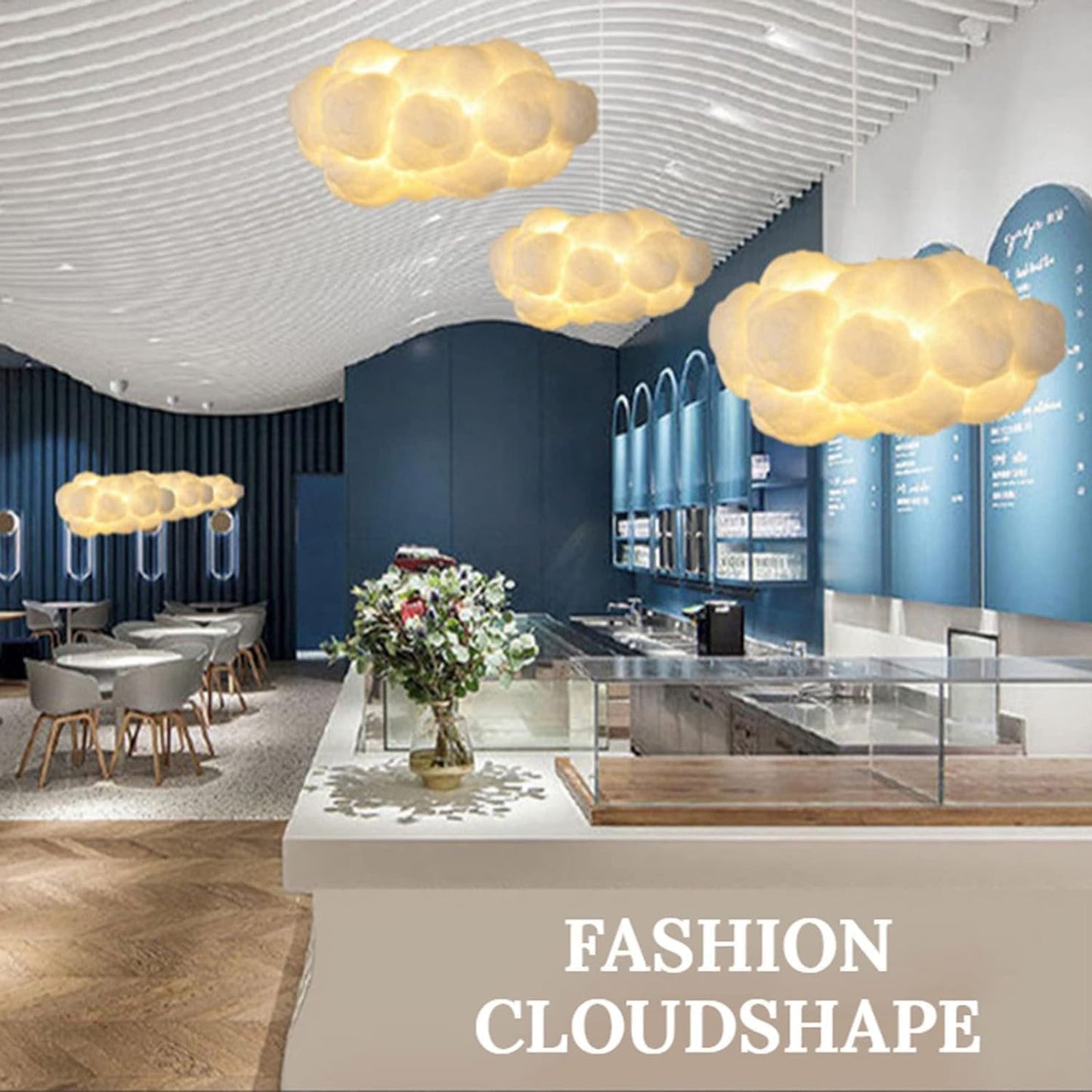 Modern Ceiling pendant Light, Creative Cloud Shaped, Floating Cloud Ceiling Pendant Lights, Cotton Chandeliers fit all Rooms and spaces (40X23X16)