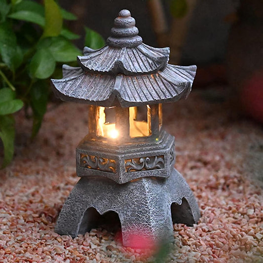 Solar Zen Pagoda Lantern, Authentic Japanese Garden Ornament for decor.