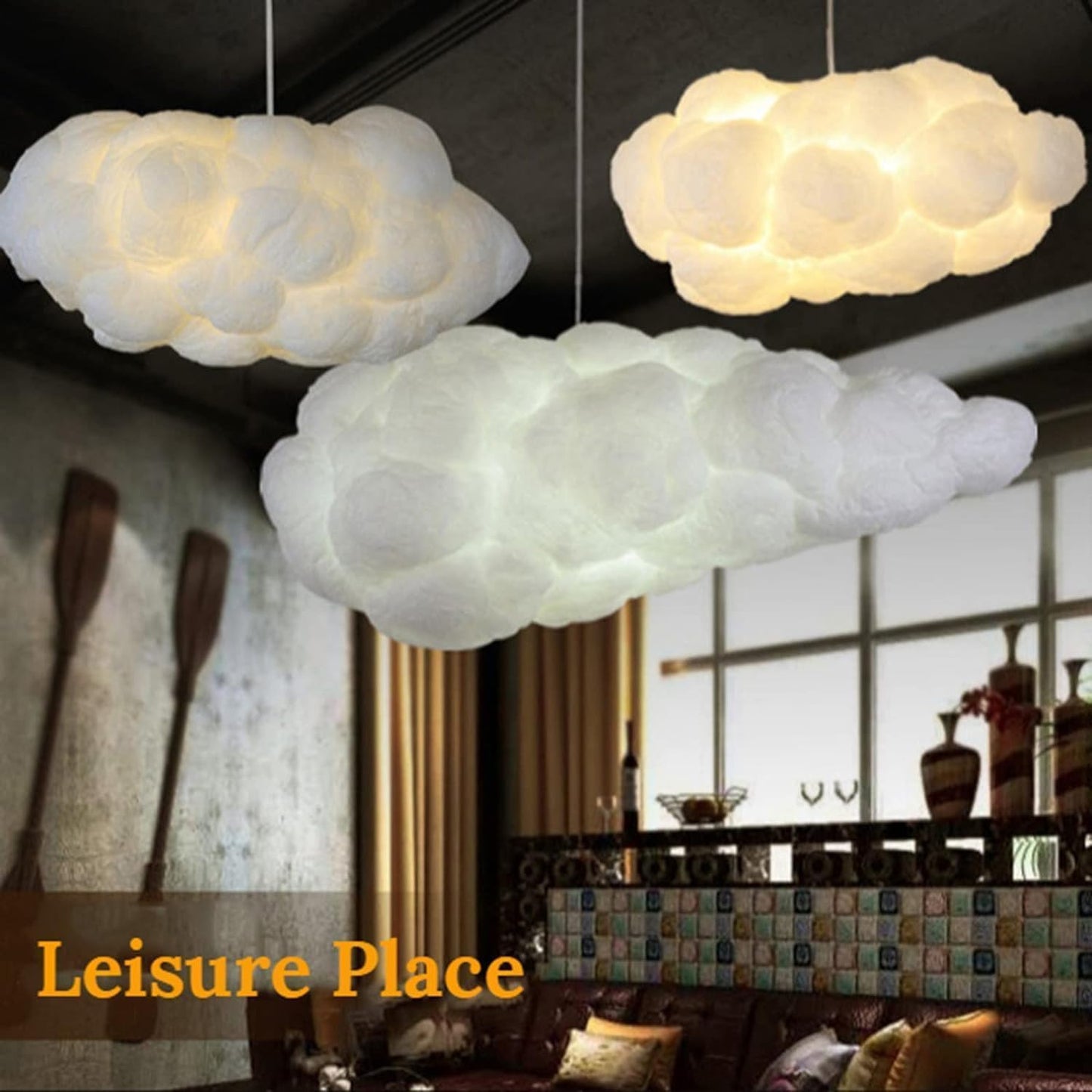 Modern Ceiling pendant Light, Creative Cloud Shaped, Floating Cloud Ceiling Pendant Lights, Cotton Chandeliers fit all Rooms and spaces (40X23X16)