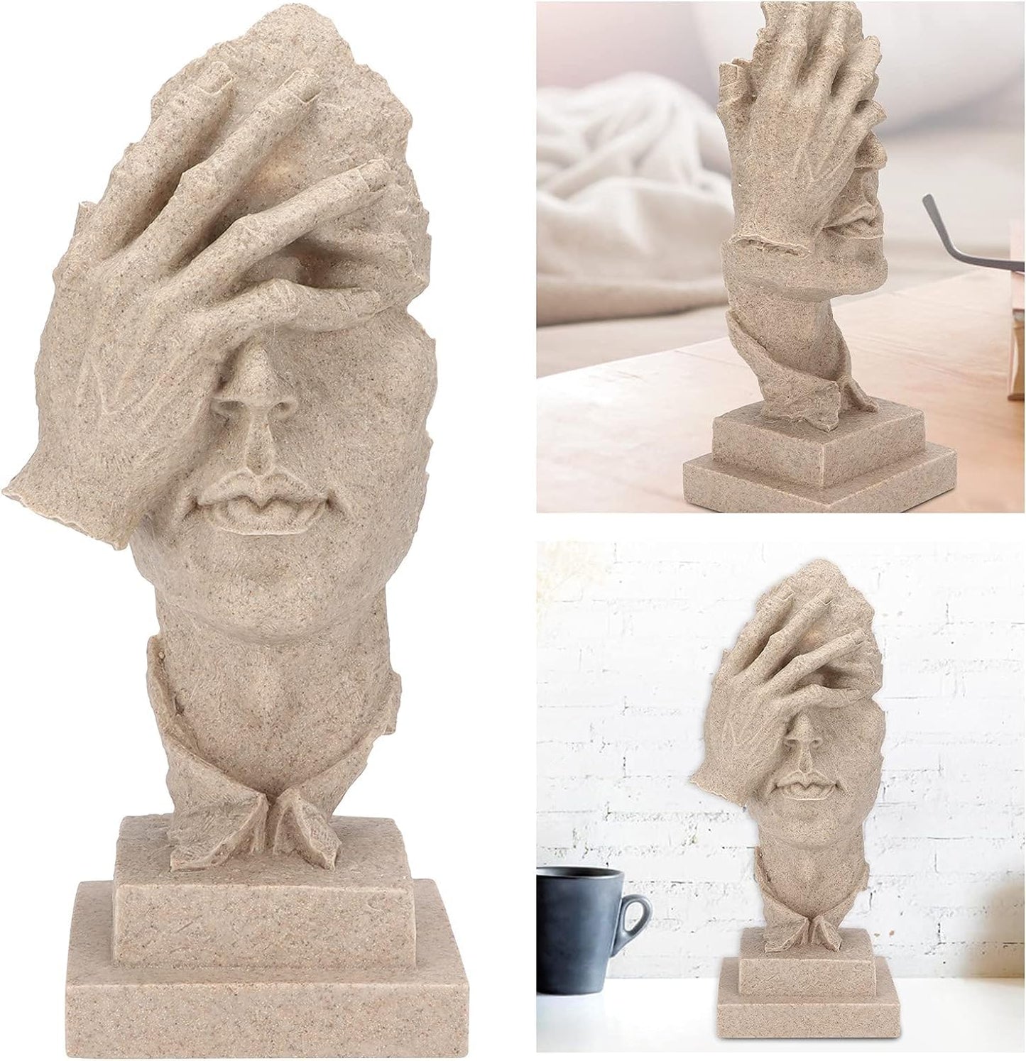 Abstract Thinker Figurine Sculptures: Nordic Art Crafts for Unique Office and Home Decor in Beige.