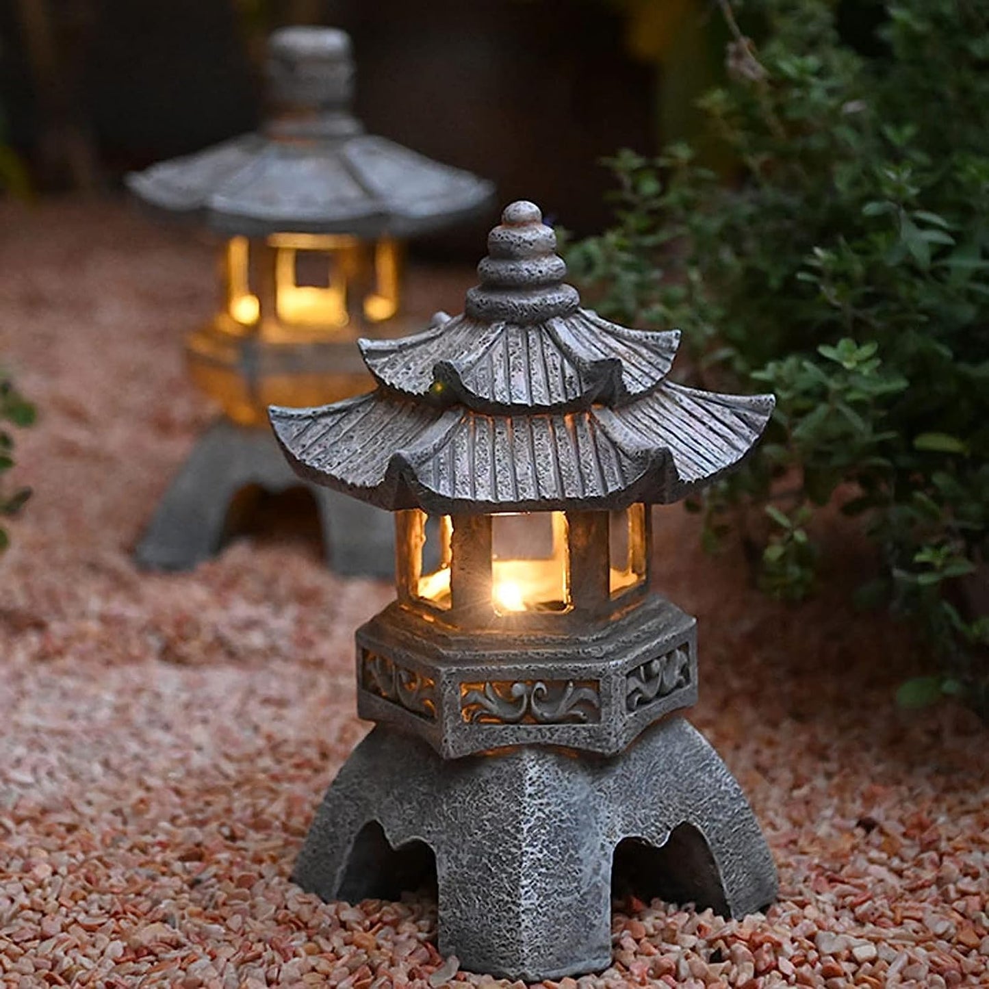 Solar Zen Pagoda Lantern, Authentic Japanese Garden Ornament for decor.