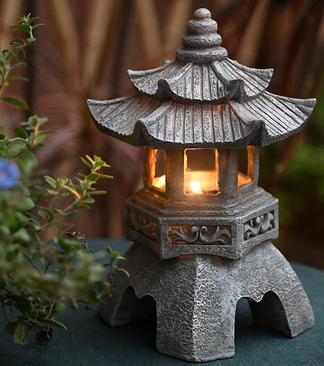 Solar Zen Pagoda Lantern, Authentic Japanese Garden Ornament for decor.