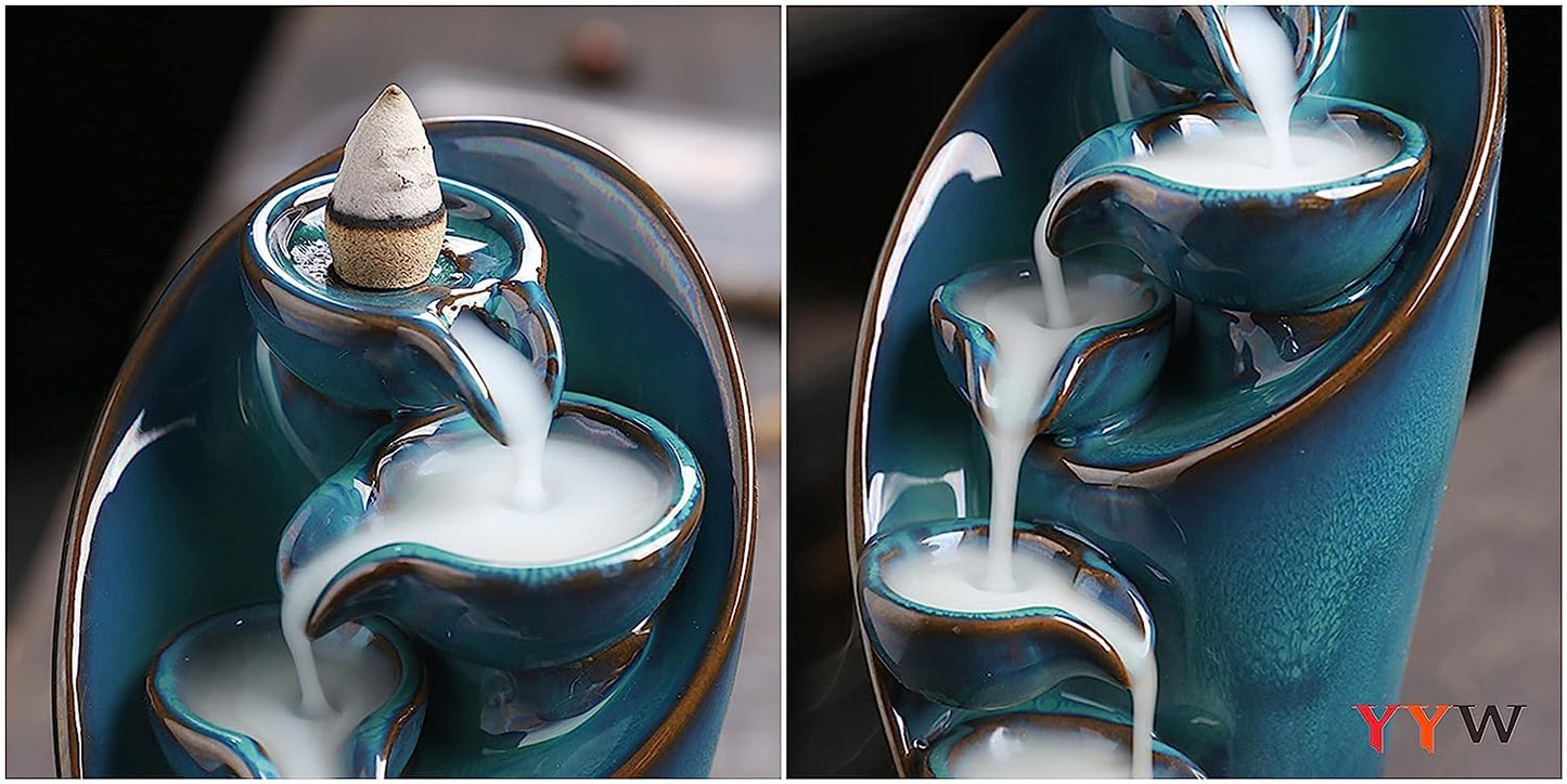 Polished Ceramic Backflow Incense Burner, Tranquil Incense Holder Waterfall.