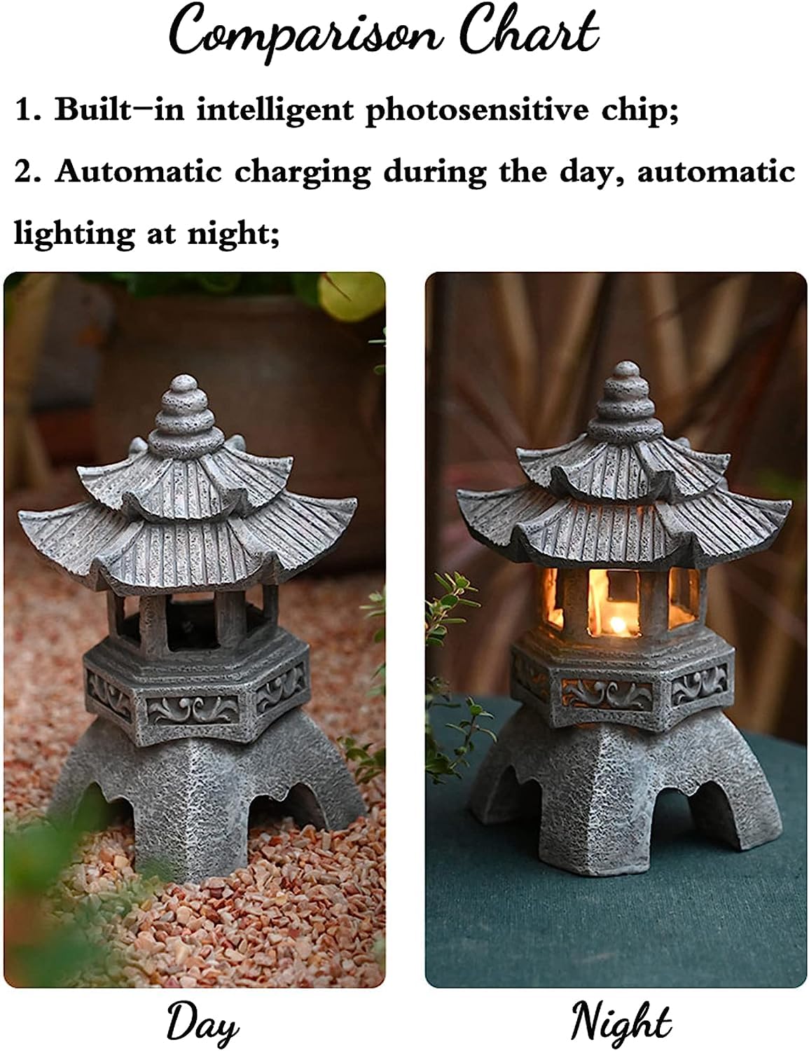 Solar Zen Pagoda Lantern, Authentic Japanese Garden Ornament for decor.