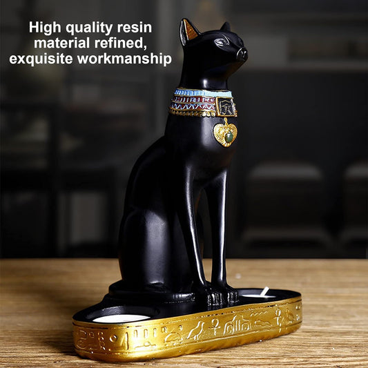 Vintage Cat Statue Candle Holder, Unique Retro Resin Craft for Elegant Home Decor and Thoughtful Gifts.