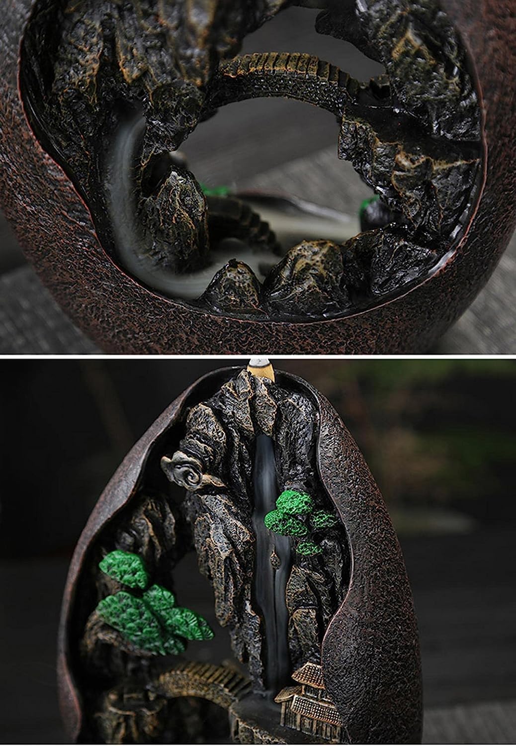 Handmade Resin Incense Holder, Conical Oval Landscape Design for Serene Aromatherapy Experience.