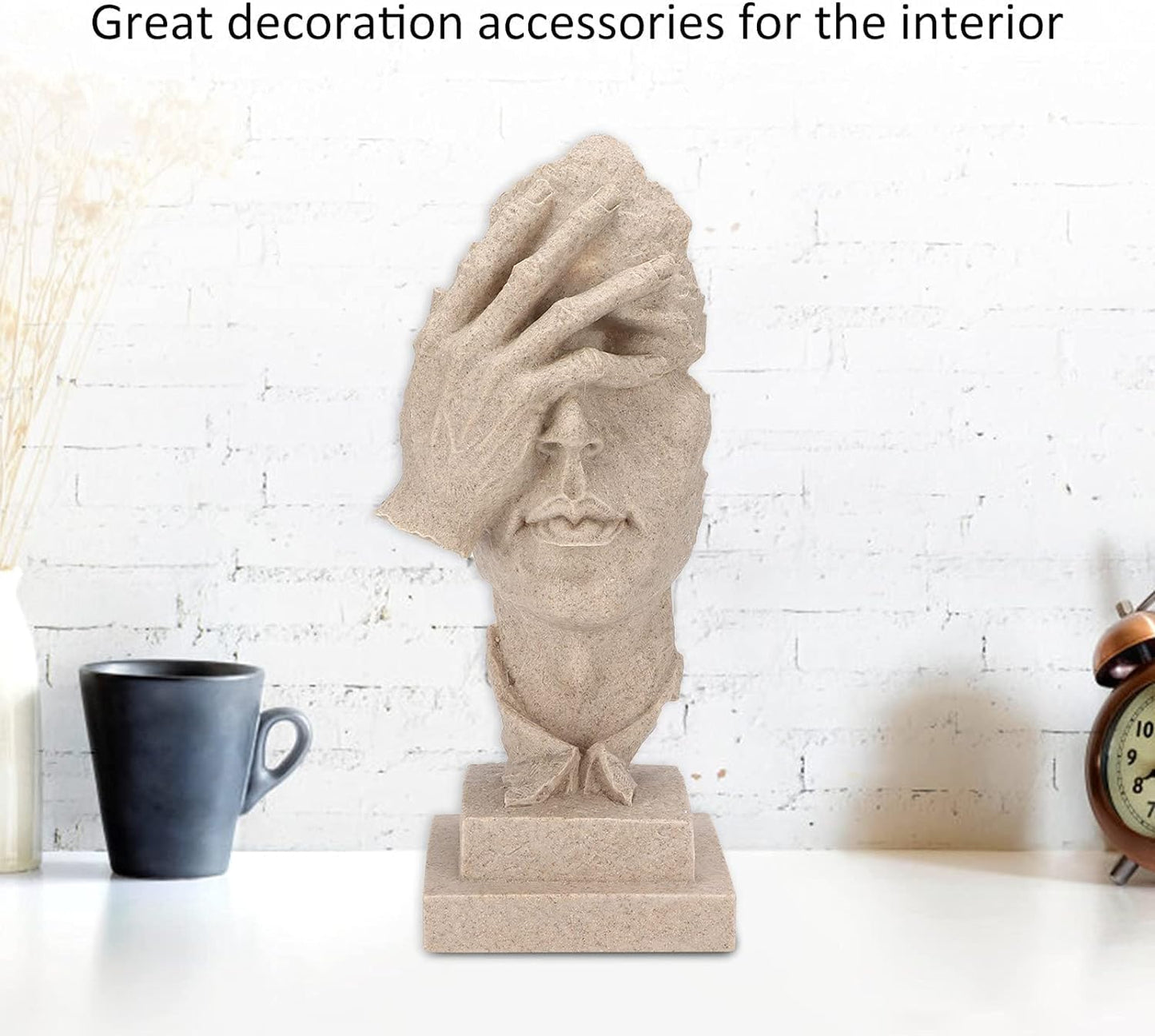 Abstract Thinker Figurine Sculptures: Nordic Art Crafts for Unique Office and Home Decor in Beige.