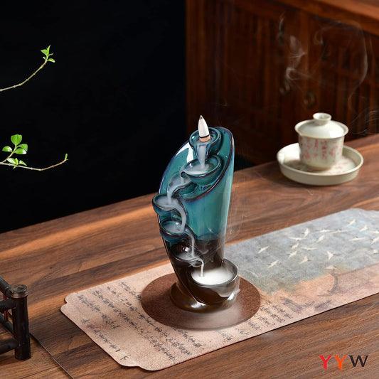 Polished Ceramic Backflow Incense Burner, Tranquil Incense Holder Waterfall.