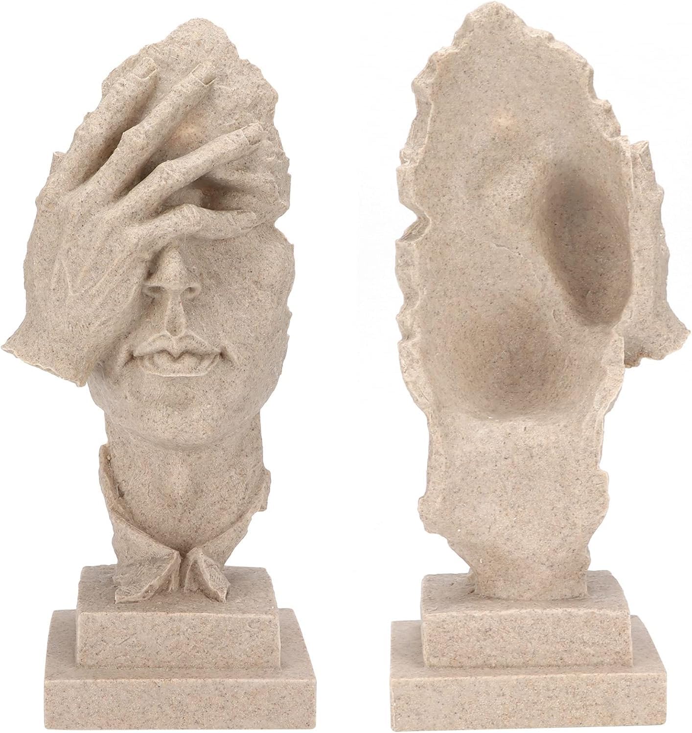 Abstract Thinker Figurine Sculptures: Nordic Art Crafts for Unique Office and Home Decor in Beige.