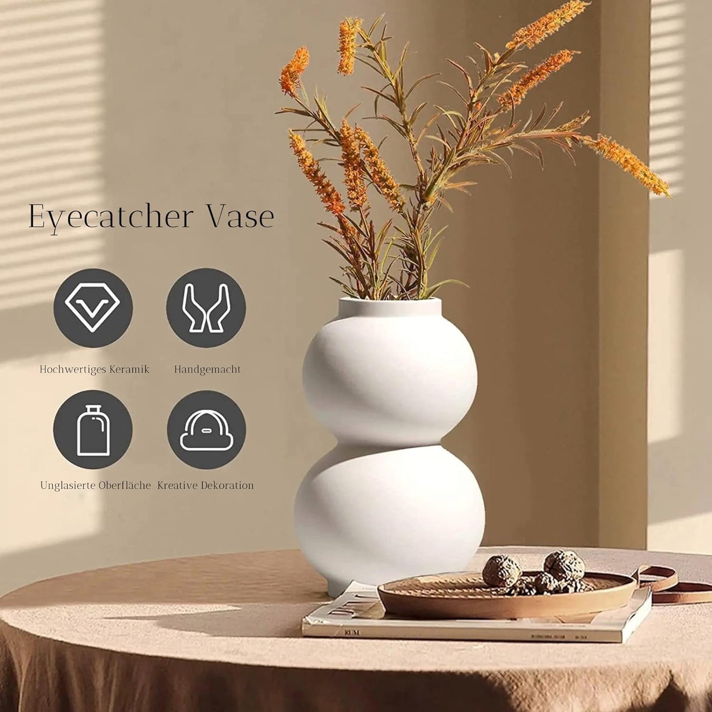 Spiral flower vase ,Modern White Ceramic Vase for Stylish Home Decor.