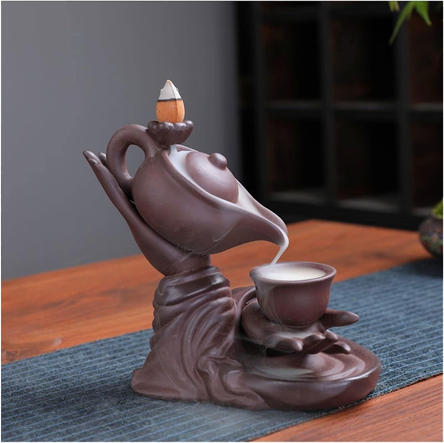 Tea Kettle Serenity, Ceramic Backflow Incense Holder and Burner.