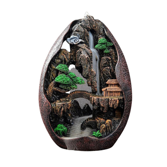 Handmade Resin Incense Holder, Conical Oval Landscape Design for Serene Aromatherapy Experience.